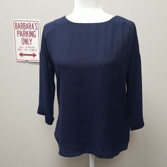 W2 BY ANTHROPOLOGIE NAVY BLOUSE WITH 3/4 SLEEVES SZ SMALL - Picture 1 of 6
